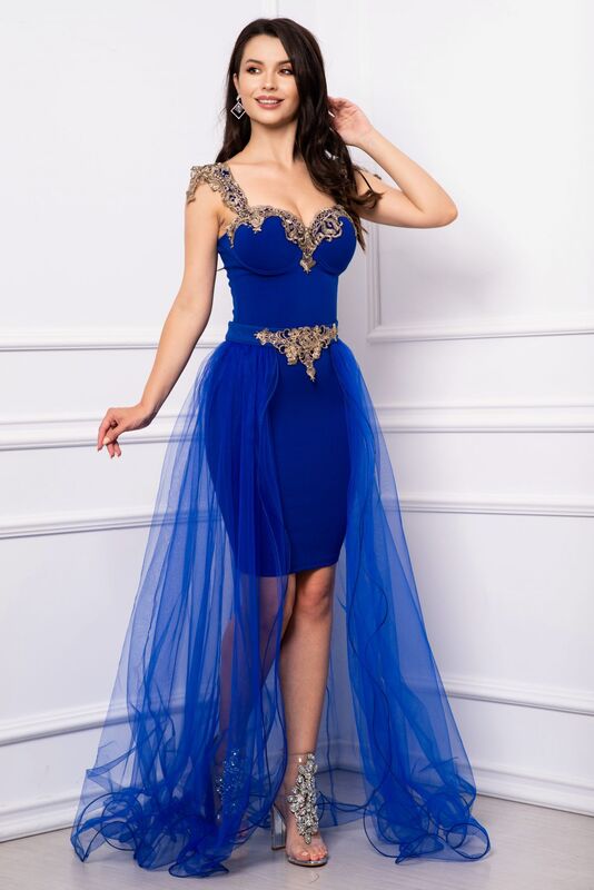Rochie de seara eleganta albastru royal cu trena detasabila